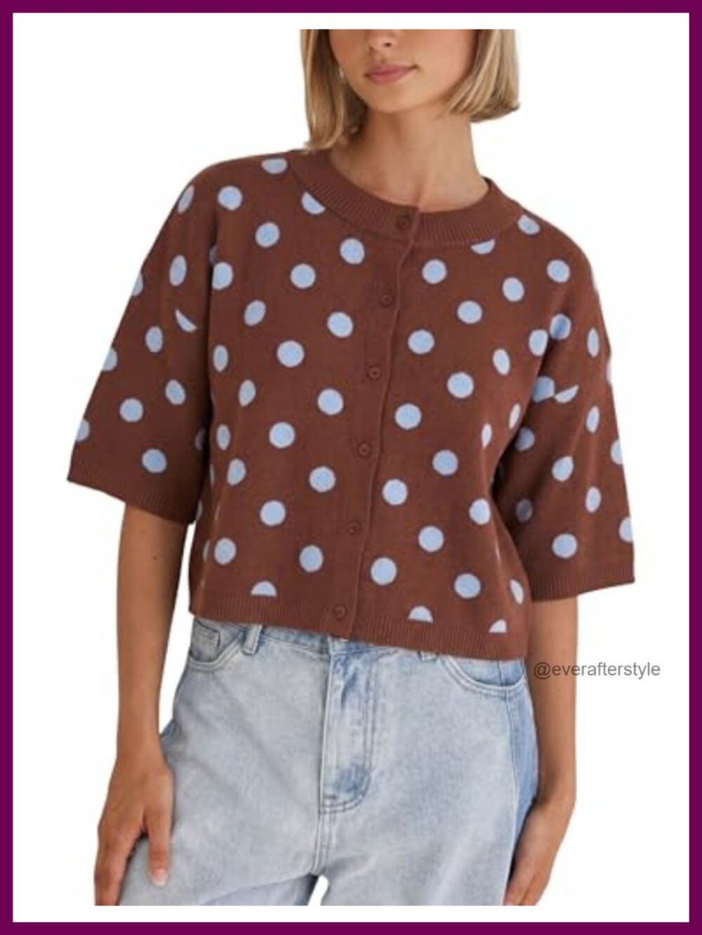 Women's Cropped Polka Dot Cardigan - Short Sleeve Lightweight Knit